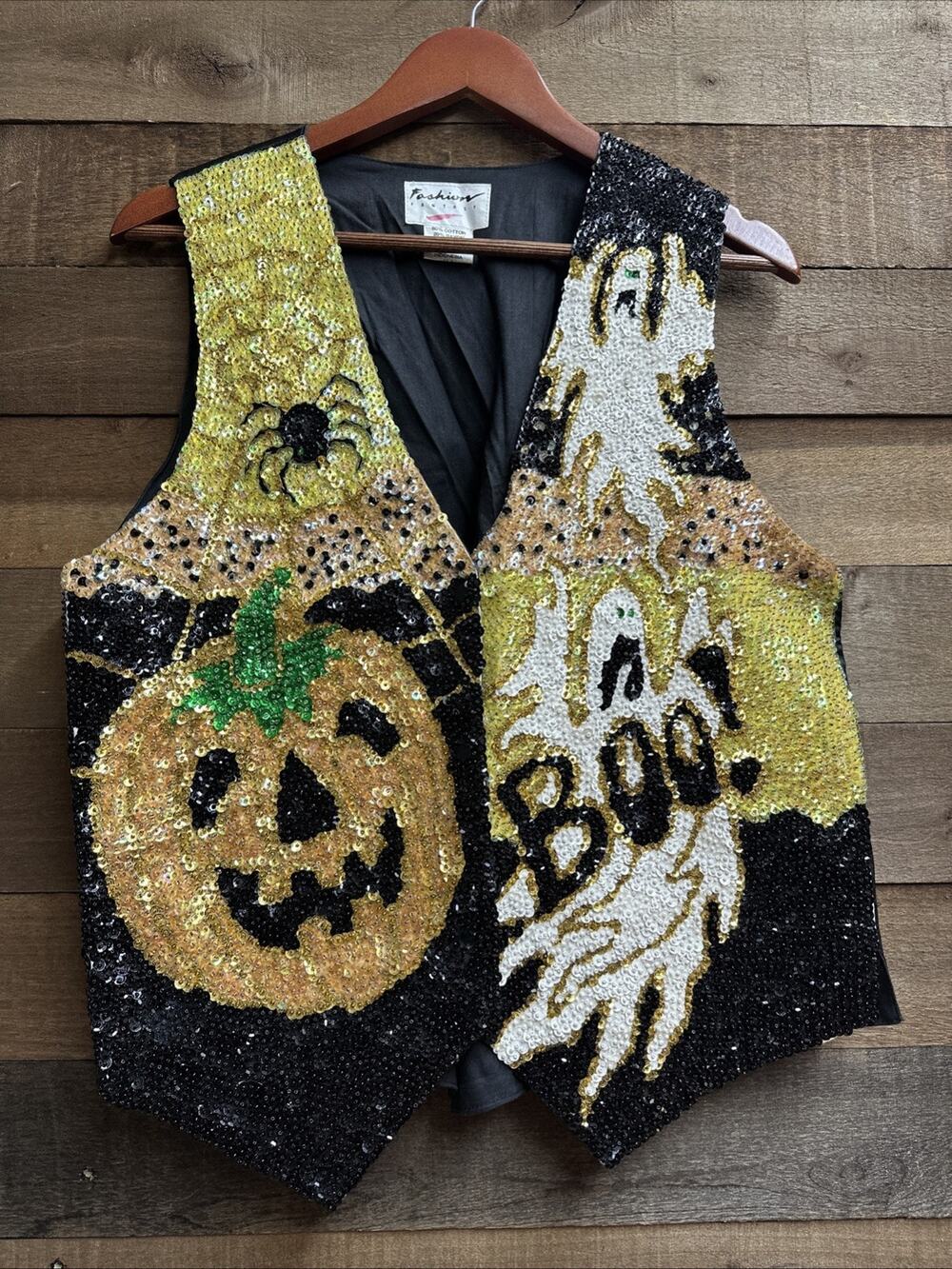 Vintage Fashion Fantasy Vest Black Sequined Halloween Vest L